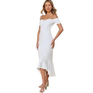 NEW Lulus How Much I Care Ivory Off-the-Shoulder Trumpet Midi Dress‎ Size XL